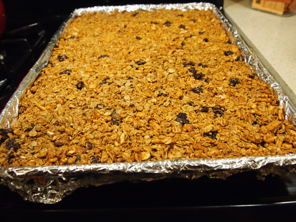 pan of granola cooling