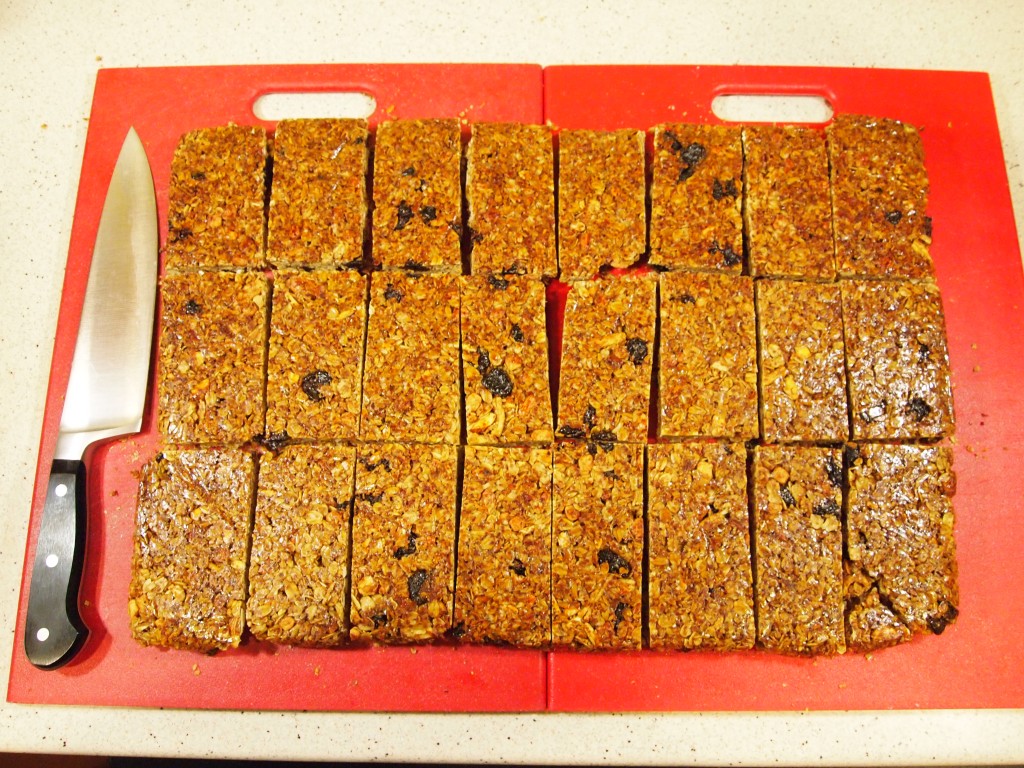 granola bars on cutting board