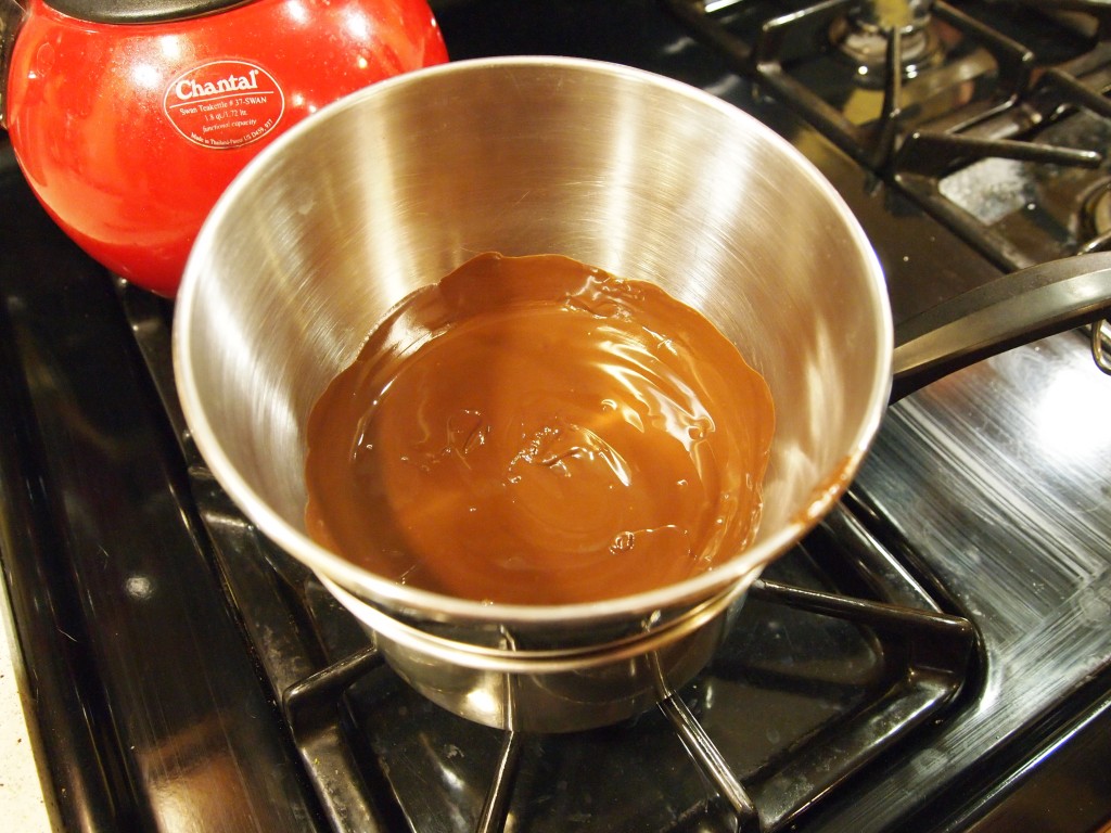 double boiler of semi-sweet chocolate