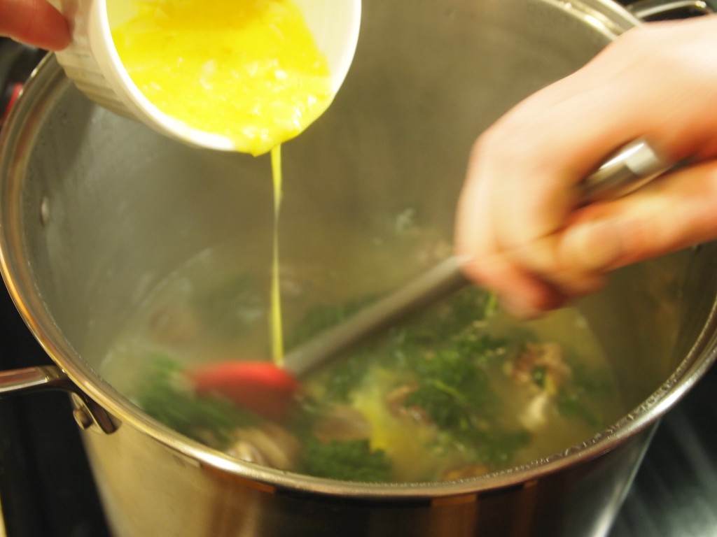 stirring in the eggs ala egg drop soup