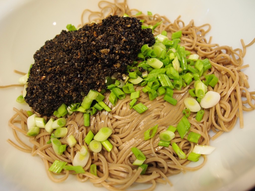 sobas, scallions, and sesame paste