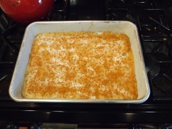 pan of cake batter, ready for the oven