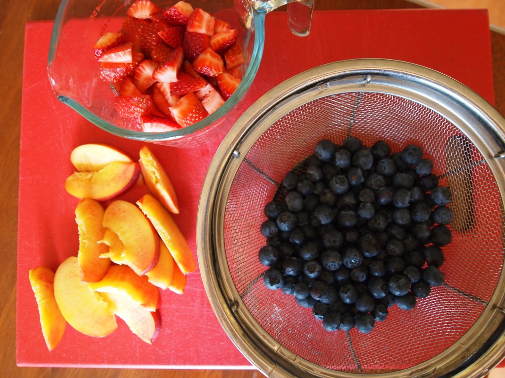 strawberries, blueberries, and nectarine
