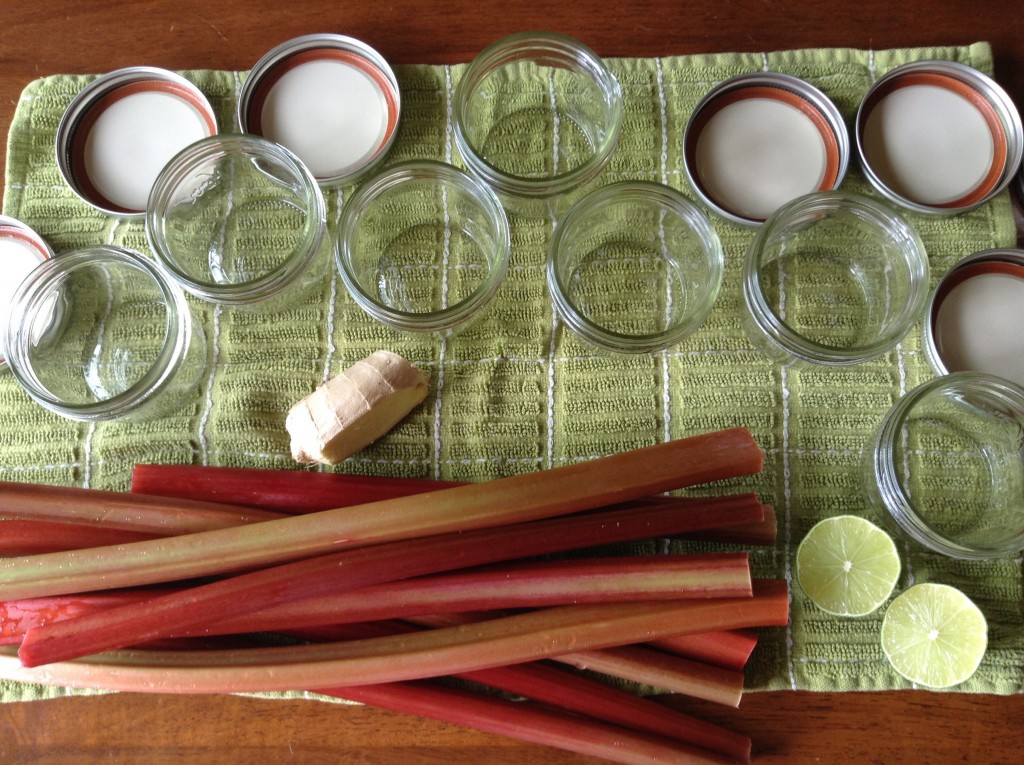 Rhubarb, ginger, lime, jars